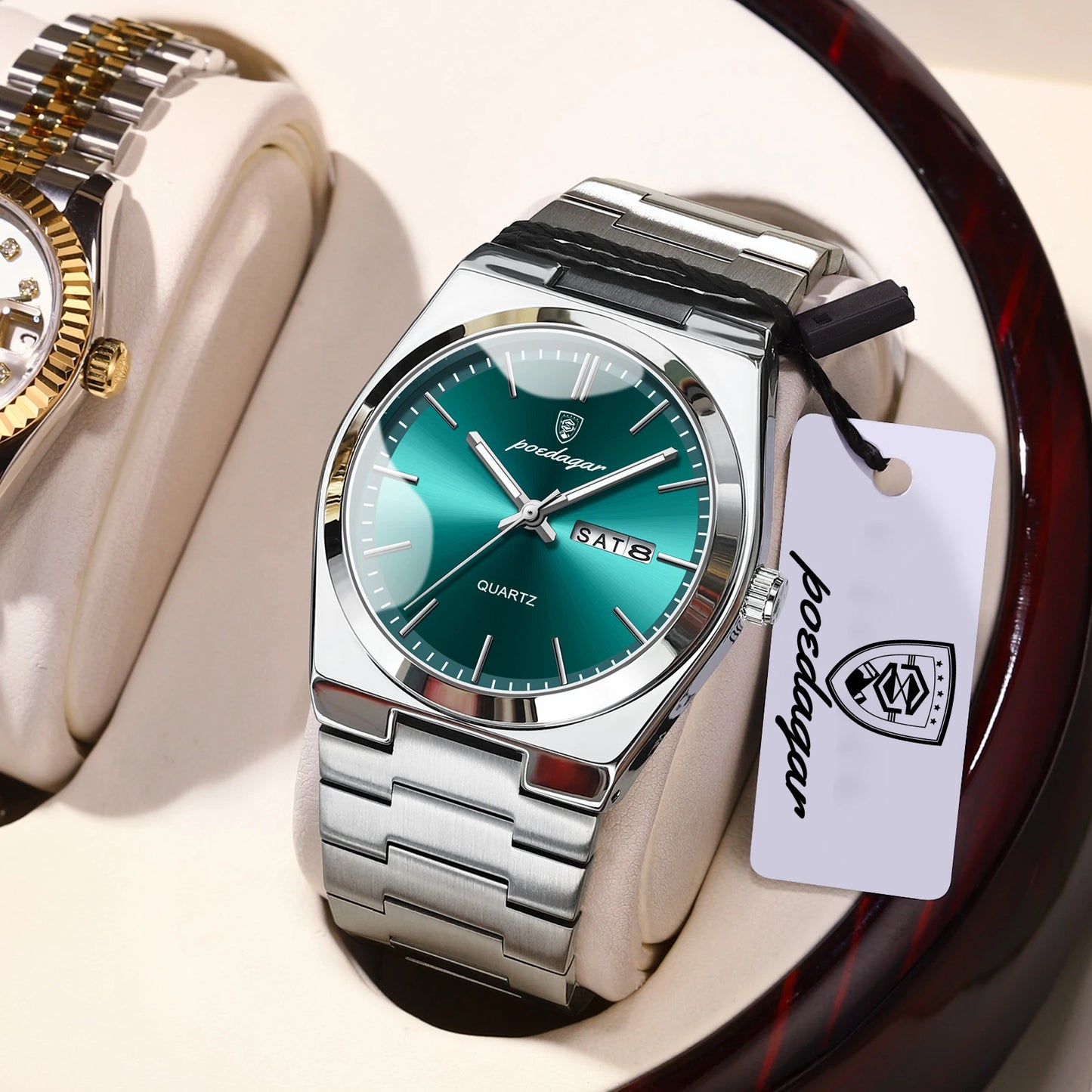POEDAGAR Exquisite Business Men Watch Stainless Steel Waterproof Luminous Man Wristwatch Date Week Classic Men's Quartz Watches