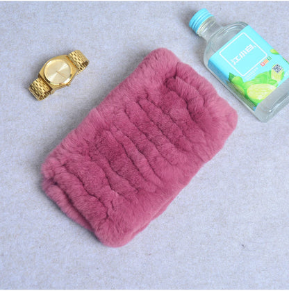 Women Handmade Stretch 100% Real Rabbit Fur Scarf Knit Genuine Rex Rabbit Fur Headbands Girls Natural Rabbit Fur Ring Scarves