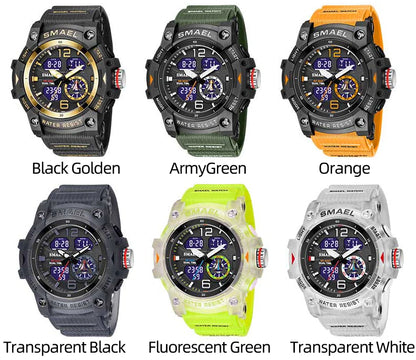 SMAEL Sport Watch Military Wristwatch for Men Alarm Stopwatch LED Digital Back Light Dual Time Display Waterproof Watch Men 8007