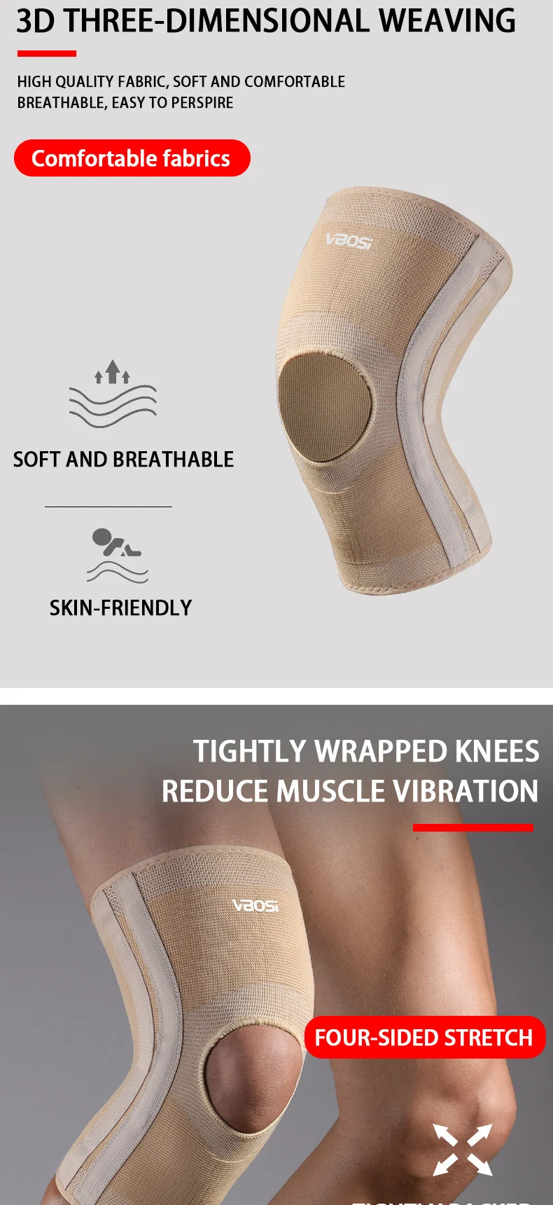 1 Pc High Elasticity Knee Support Brace Open Patella with Spring Bars