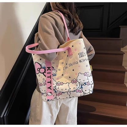 Sanrio Hello Kitty Canvas Shoulder Bag, Large Capacity Storage Bag, Casual Handbag, Multifunctional Birthday Surprise Gift