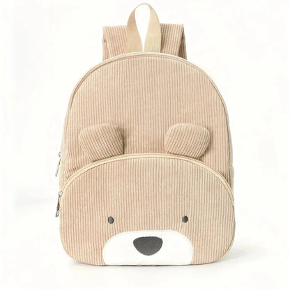 Customized Name Toddler Backpack - Cartoon Bear Corduroy Bag with Large Capacity, Embroidered Name Plush Backpack for Kids