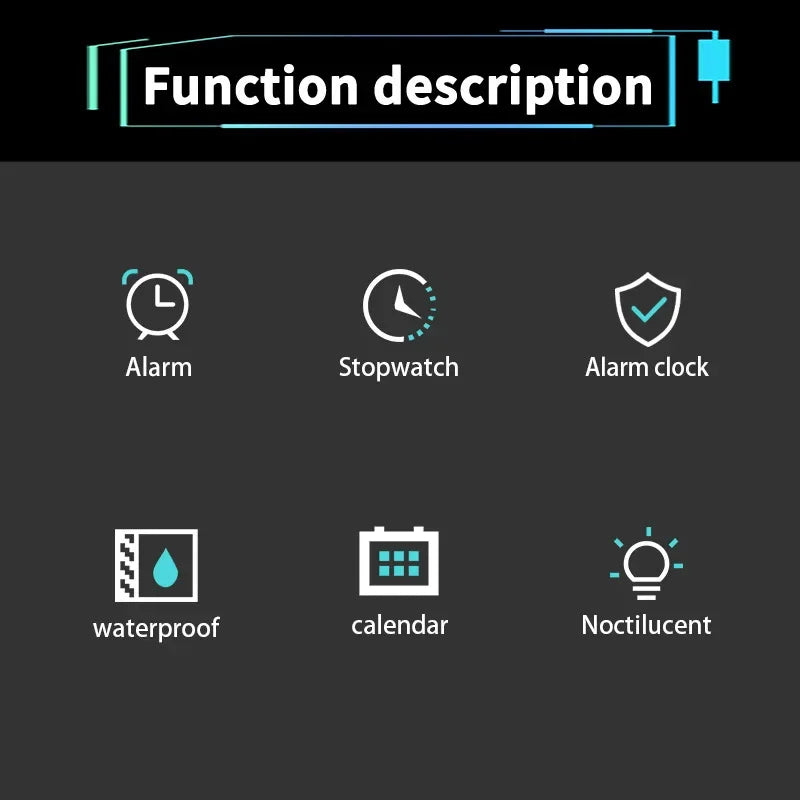 YIKAZE Men's Sports Watch Waterproof Man Sport Watches Multifuction LED Digital Military Watch Alarm Clock Electronic Wristwatch