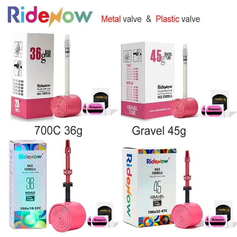 RideNow 700c Tpu Inner Tube 700Cx18-32C/32-47C Road Gravel Bike Plastic Valve & Removable Metal Valve Core External Thread Tube