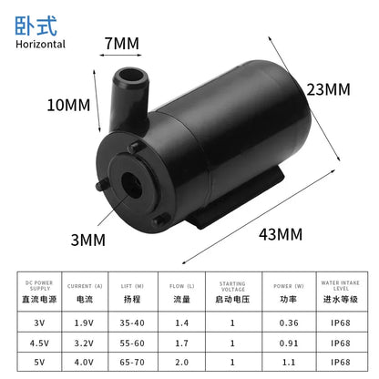 Super Quiet DC 5V USB Brushless Motor Pump Portable Submersible Water Pump Hydroponic Fish Tank Circulating Water Craft Fountain