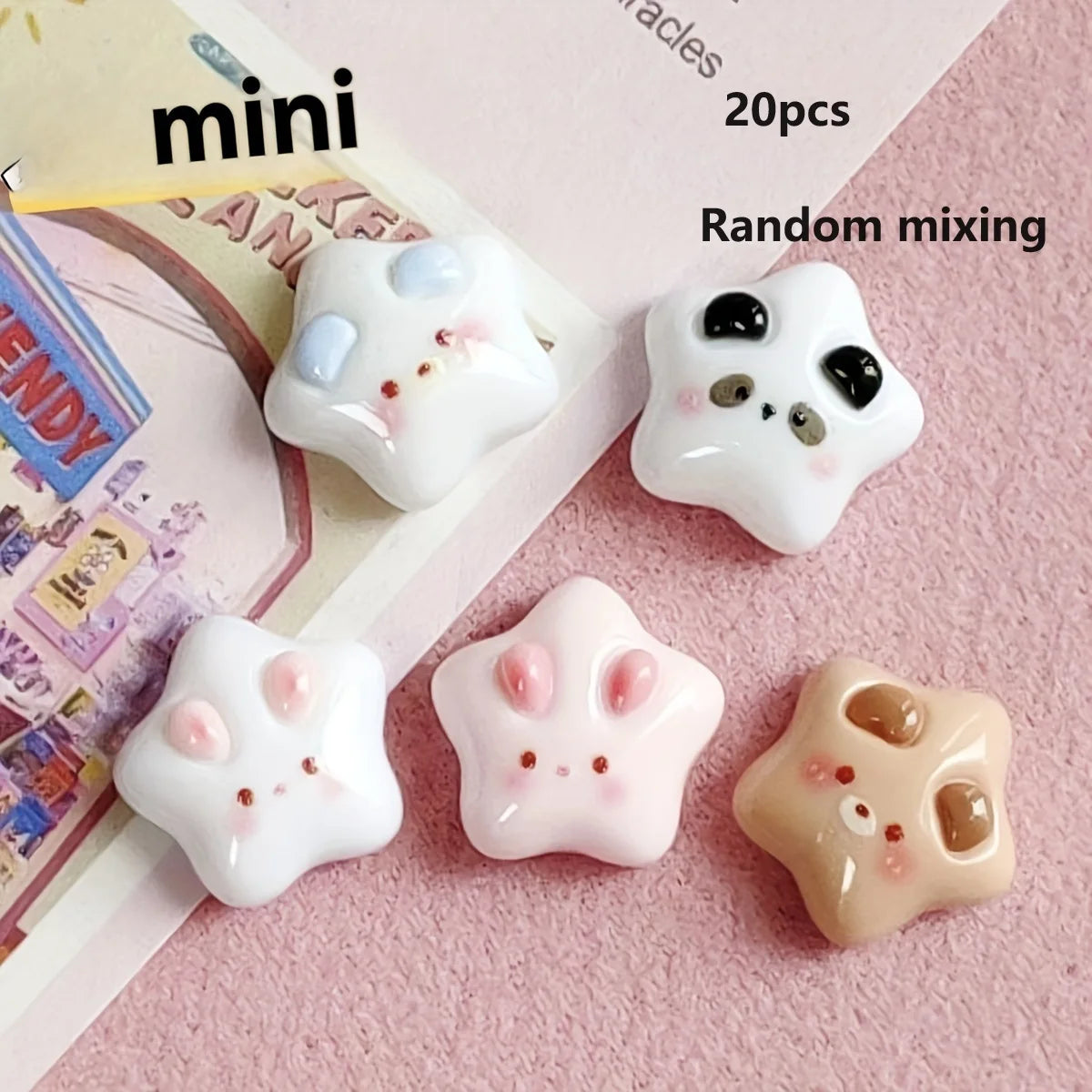 10/20/30pcs Mini Bright Rabbit Bear Five-pointed Star Resin Charms, Used for DIY Phone Case Hairpin Jewelry Making