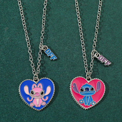 Couple's Stitch Heart Necklace - Gold & Silver Angel And Stitch Cute Style Jewelry Pendant Gift for Girls