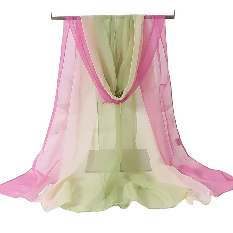 Four Seasons Thin Soft Chiffon For Women Silky Gradient Printing Beach Georgette Scarf Shawls Long Wraps Beach Sunscreen Hijab