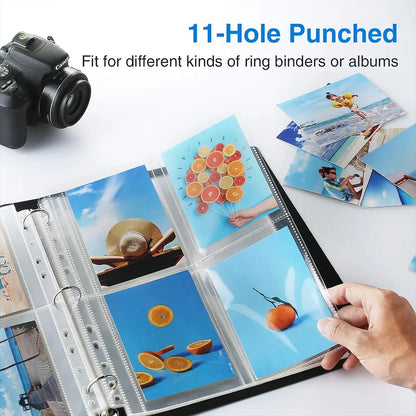 A4 Clear 10 Pcs Photo Album Refill Pages File Protector 4/11 Holes 6×4 8×10 4/11 Ring Binder Photocards Postcard Card Notebook