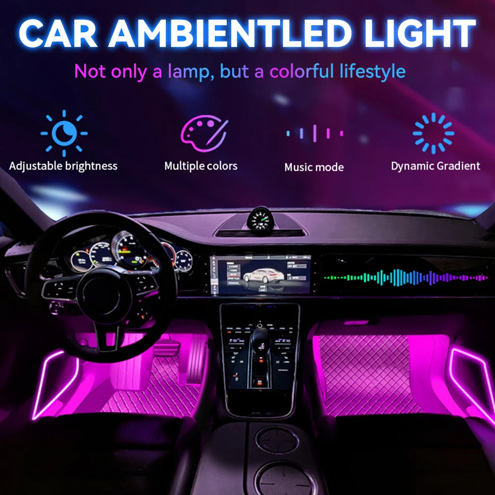 Car Foot Light Ambient Light Atmosphere Decorative Lamp RGB Decorative Lamp LED Car Interior Remote APP Control