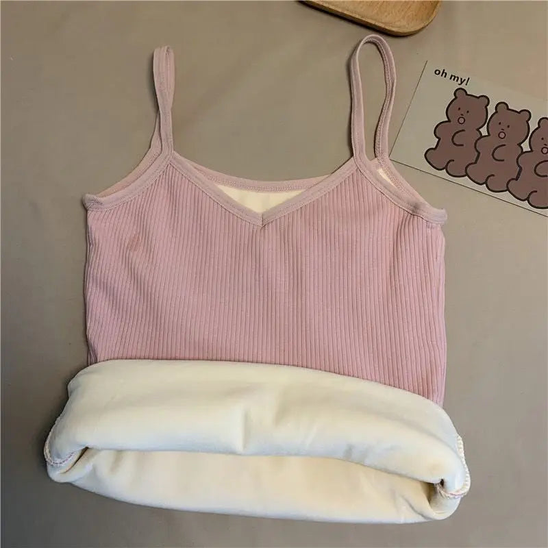T-shirt Sleeveless Tops Women Winter Warm Underwear Solid Color Thermal Casual Nightwear Sexy Elasticity Female Thin Velvet