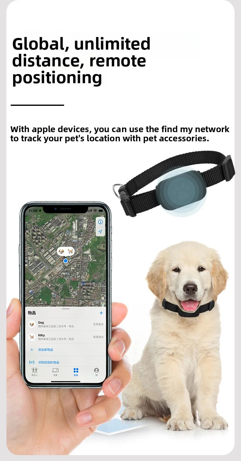 Remote Pet GPS Tracker Waterproof Real-Time Tracking Movement Alert Collar Anti-Lost Dog Cat Global Locator for Apple Find APP