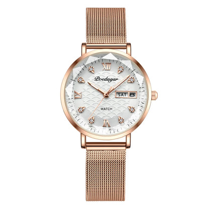 POEDAGAR Top Elegant Women's Watches Stainless Steel Date Week Woman Watch Waterproof Luminous Fashion Ladies Watch Quartz Reloj