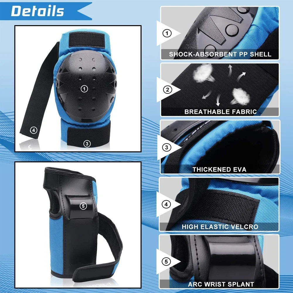 Kids/Adults Knee Elbow Pads Wrist Guards, Protective Gear Set for Roller Skates, Cycling, BMX, Skateboard, Scooter Riding Sports