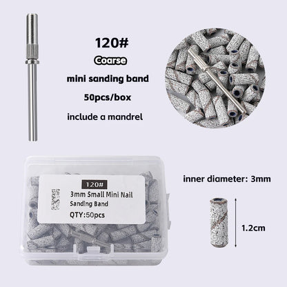 3mm Nail Sanding Bands-80/120/180/240 Grit Mini Nail Drill Bit Electric Nail File Accessory Polishing Manicure Tool 50/100pcs