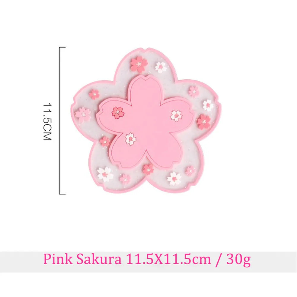 Cherry Blossom Silicone Cup Coaster Non-Slip Heat Insulation Mat for Coffee Tea Mug Cute Desktop Decorate Kitchen Table Placemat