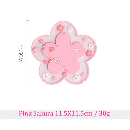 Cherry Blossom Silicone Cup Coaster Non-Slip Heat Insulation Mat for Coffee Tea Mug Cute Desktop Decorate Kitchen Table Placemat