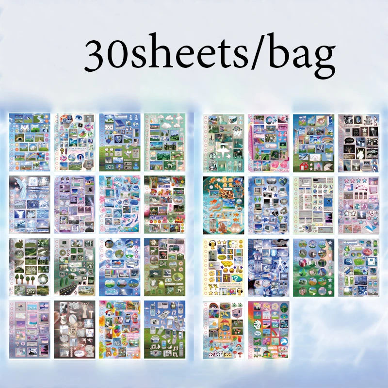 2Style 30 pieces/bag Time Reshaping Cut Film Coil Sticker Book Handbook Material Sticker DIY Photo Frame Scrapbook Notebook Cup