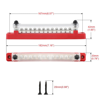 M6 12V Terminal Block Bus Bar 1/4 Inch Stud 150A Electrical Power Distribution Block Bus Bar for Truck Boat Camper RV Caravan