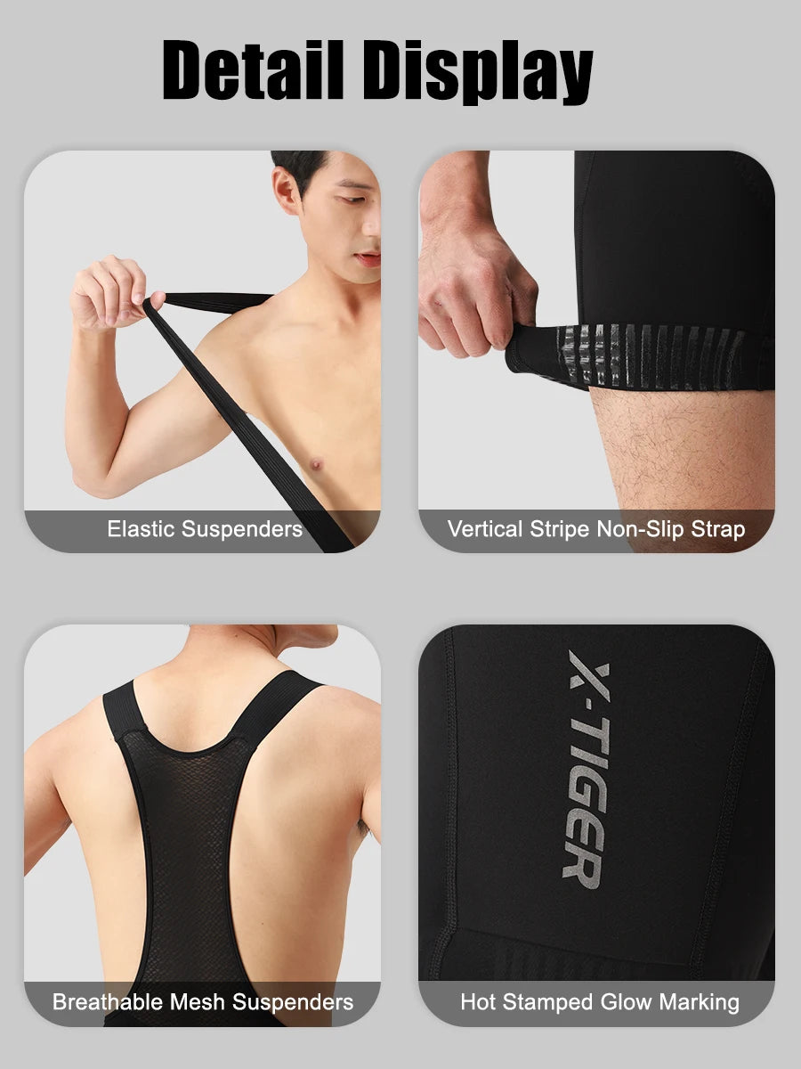 X-TIGER Men's Cycling Bib Shorts 120 Density Gel Cushion Mountain Road Bike Cycling Shorts Outdoor Casual Sports Bib Shorts