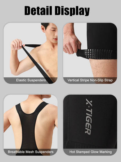 X-TIGER Men's Cycling Bib Shorts 120 Density Gel Cushion Mountain Road Bike Cycling Shorts Outdoor Casual Sports Bib Shorts
