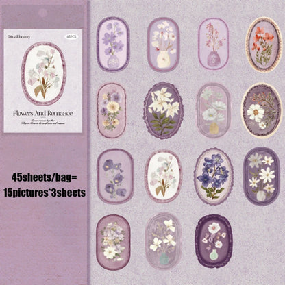 Mr. Paper 45pcs Serene Florals Sticker Pack - Boxed Flower Theme Collection, DIY Journal Collage Decor Set, Literary Stationery