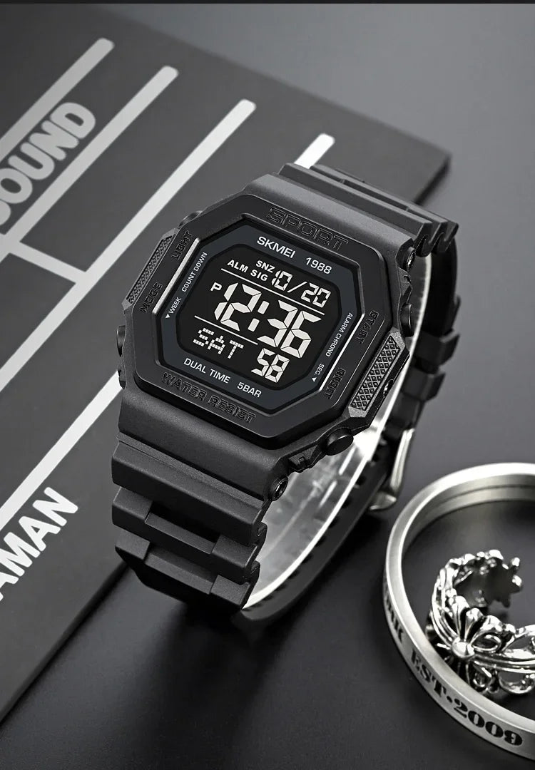 SKMEI 1988 Digital Sport Watch for Men LED Display Military Countdown Military Wristwatches Waterproof Mens Reloj Hombre 1628