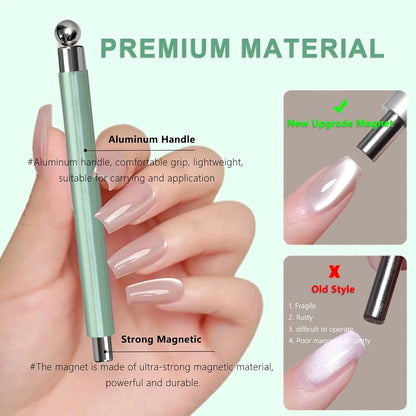 LINMANDA 3 In 1 Dual Headed Cat Eye Nail Art Magnetic Stick Multifunctional Nail Art Magnet Design Tool Suitable for Home DIY