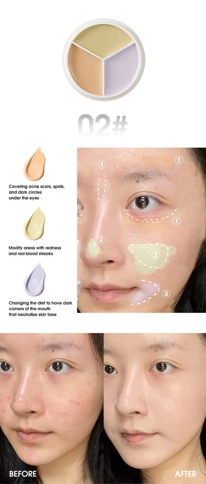 XIXI Pure Holding Makeup Three Color Concealer Spot Acne Print Repair Foundation Dark circles are not easy to stick powder