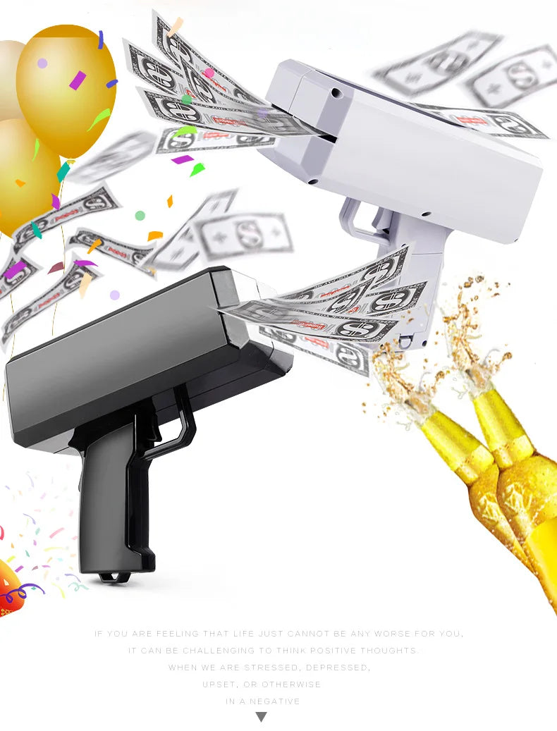 Banknote gun Party Games Pistol Party toys Games Cash Cannon Funny toys gun for banknotes Wedding Golden 100pcs fake money bills