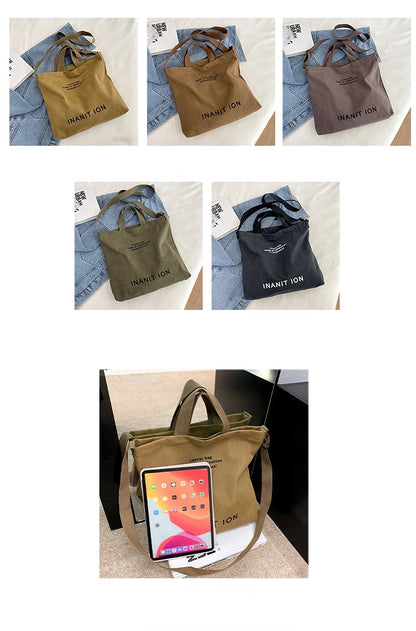 Japanese Canvas Men's and Women's Simple Cross-body Bag Wash Canvas Thick Handbag Large Capacity Arts Students Package Satchel