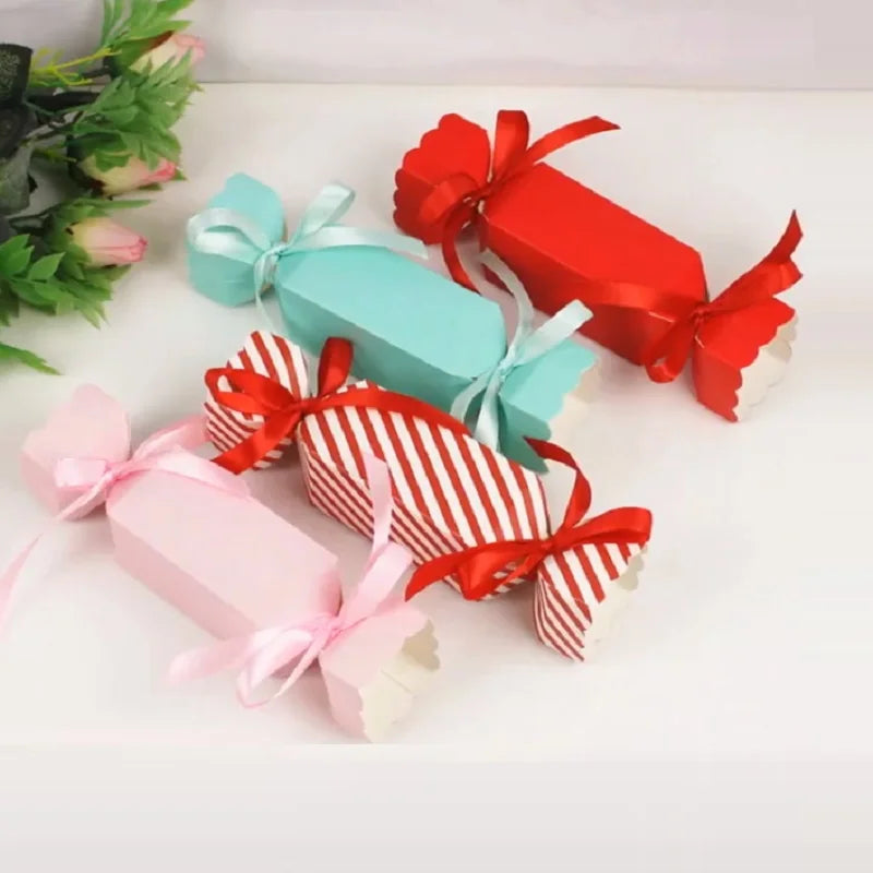 Candy Box For Christmas With Ribbons DIY Sweets Chocolate Biscuit Cookies Decoration Party Gift Xmas Wedding Paper Package Boxes