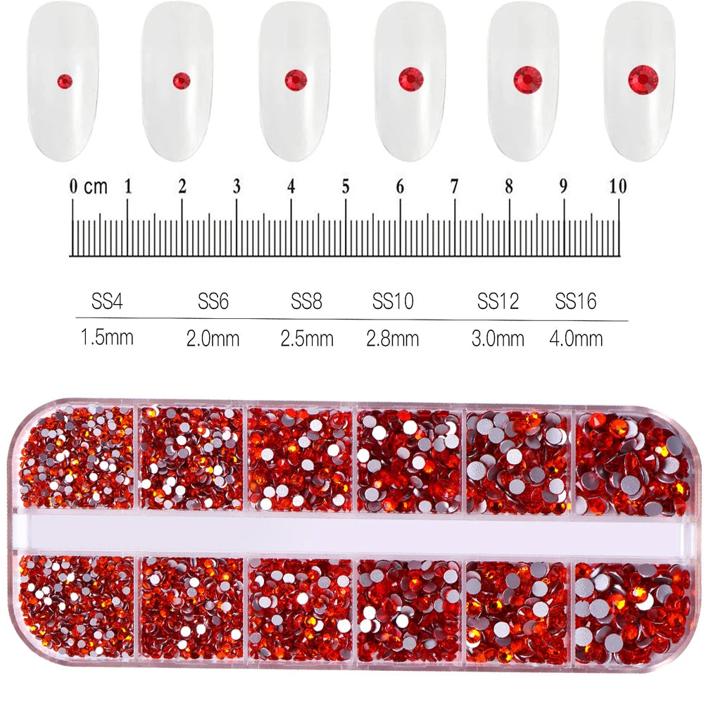 12Grids Mixed Mini Christmas Gems Nail Charms 2mm Luxury Crystal Nail Glitter Rhinestone Red/Green Flatback Christmas Nail Parts