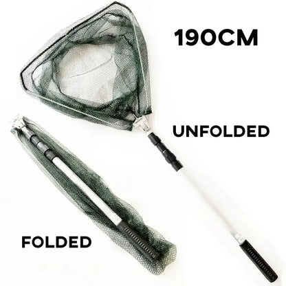 Retractable Landing Fishing Net 190cm Aluminum Alloy Telescopic Fishing Net Foldable Sea Mesh Brail For Carp Fly Fishing