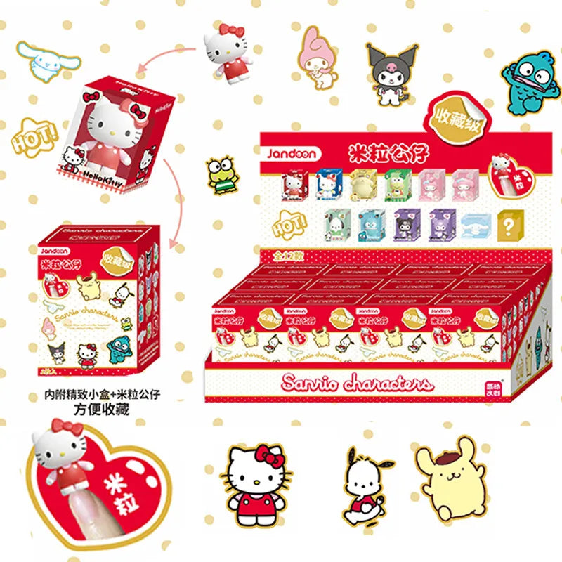 JANDOOM Sanrio Kuromi Hello Kitty Pochacco Cinnamoroll Melody Anime Figure Rice Grain Doll Peripheral Model Blind Box Toys Gifts