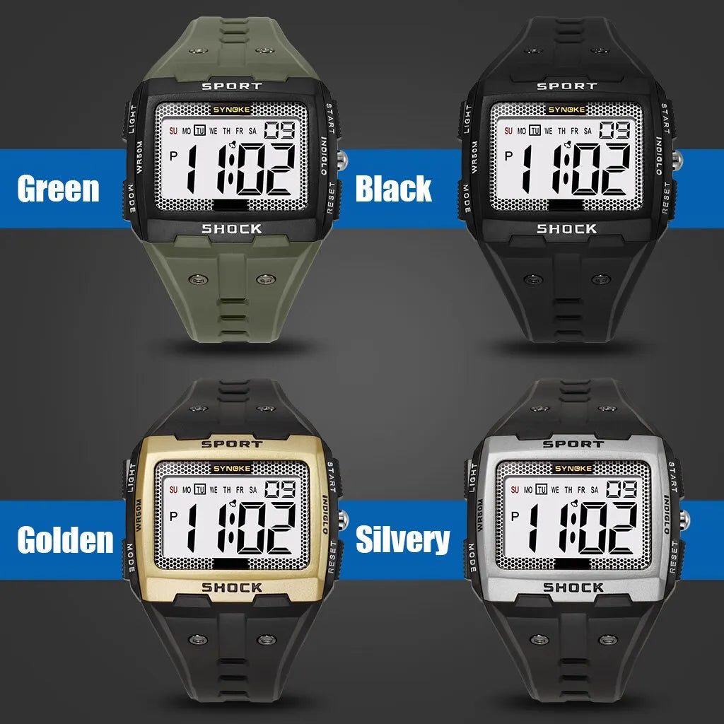 SYNOKE New For Men Sports Electronic Watch Waterproof Night Glow Large Screen Square Outdoor Running Camping Student Watch
