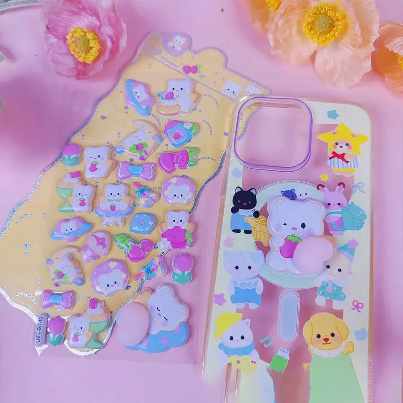 1 Sheet 3D Cute Animal Butt Stickers, Stress Relief Puffy Squishy Sticker for DIY Scrapbook Guitar Phone Case Laptop Decal