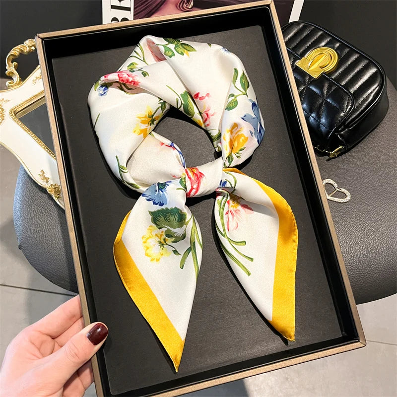 70cm Silk Feeling Square Scarf Women Satin Bandana Print Scarves Head Band Fashion Lady Hair Shawl Wrap Female Neckerchief Hijab