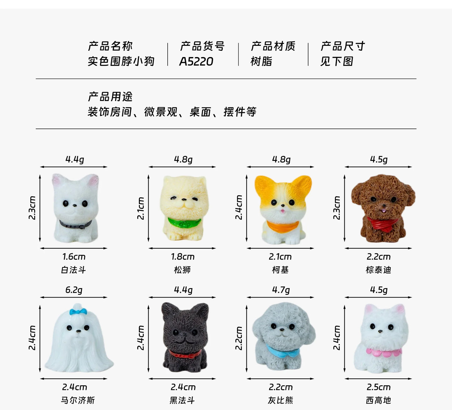 12/14pcs Cute Simulation Dog Puppy Animal Decoration Resin Craft Miniature Figure for Bonsai Microlandscape Fairy Garden Decor