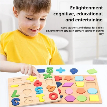 Kids Alphabetic Arithmetic Number Geometric Shapes Wooden Puzzle Montessori Preschool Learning Educational Game Toy for Children