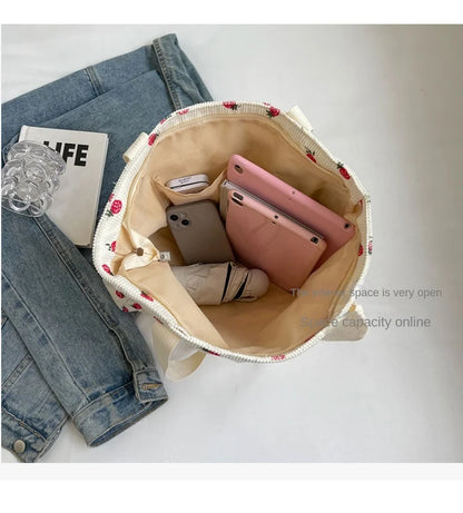 Fashion Corduroy Shoulder Bag for Women, Cute Printed Handbag, Casual Commuter & Shopping Purse, Trendy Underarm Bag