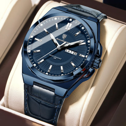 POEDAGAR Fashion Brand Man Wristwatch Waterproof Luminous Date Week Quartz Luxury Men's Watches Leather Business Men Watch Reloj