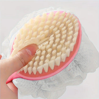 Soft Loofah And Bristles Bath Body Brush For Women And Men - Curved Long Handled Shower Brush For Body, Face, And Spa Washing