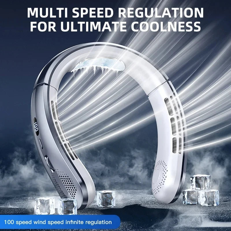 8000mAh Hanging Neck Fan Portable Bladeless USB Rechargeable Mute LED Digital Display Air Cooler Hands Free Fan for Home Outdoor