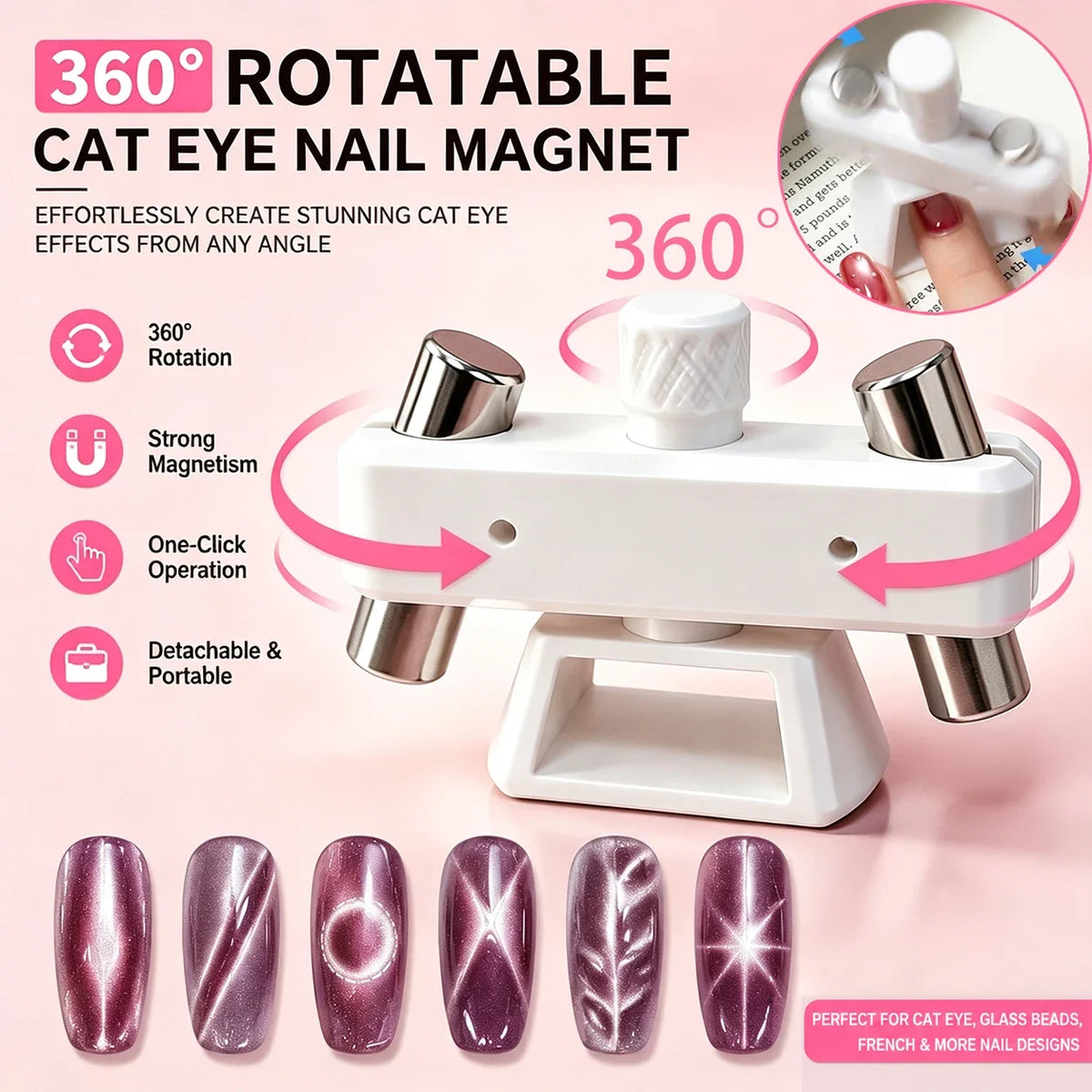 Powerful Automatic Cat‘s Eye Magnet Rotatable Whipping top Design Wide Light Glass Bead Nail Art Magnetic for Gel Nail Polish