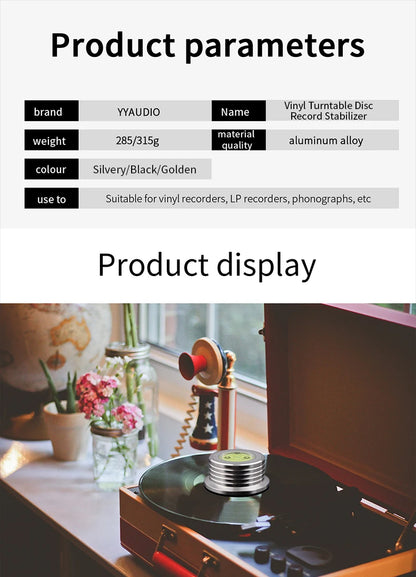 YYAUDIO Universal 50Hz LP Vinyl Record Player Disc Turntable Stabilizer with Level Aluminum Alloy Weight Clamp Music Player