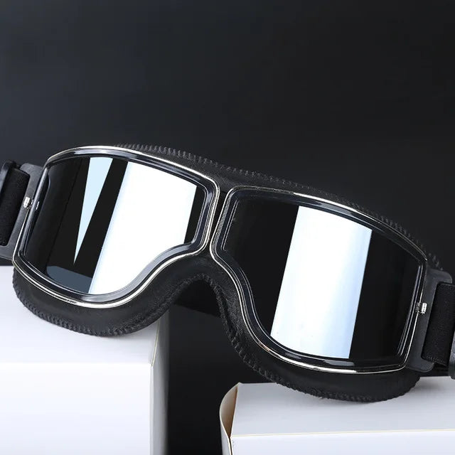 Motorcycle Glasses Windproof Motorcycle Helmet Glasses Sunglasses Retro Universal Folding Leather Retro Motorcycle Accessories