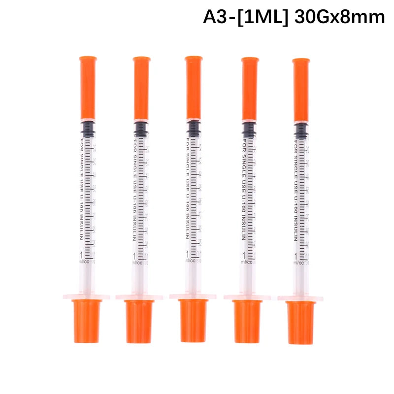 5Pcs 0.3/0.5/1ML Disposable Plastic Veterinary Syringe Orange Cap Sterile Insulin Syringe With Needles For Pet Farm Animal