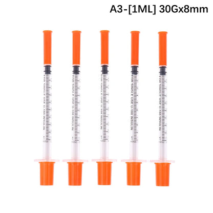 5Pcs 0.3/0.5/1ML Disposable Plastic Veterinary Syringe Orange Cap Sterile Insulin Syringe With Needles For Pet Farm Animal