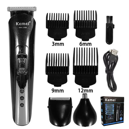 Kemei KM-1506 3 in 1 Electric Hair Clipper USB Charging Shaver Rechargeable Nose Hair Trimmer Professional Shaving Machine